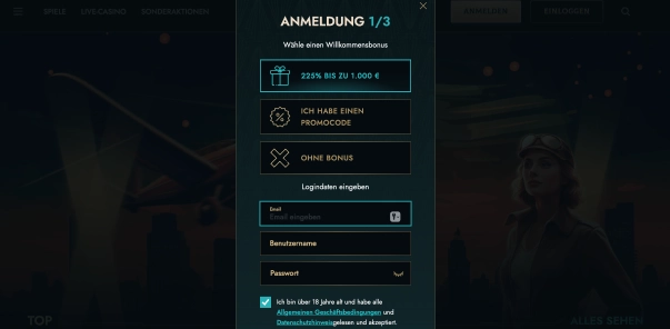 Registrierungsfenster für Dolly Casino